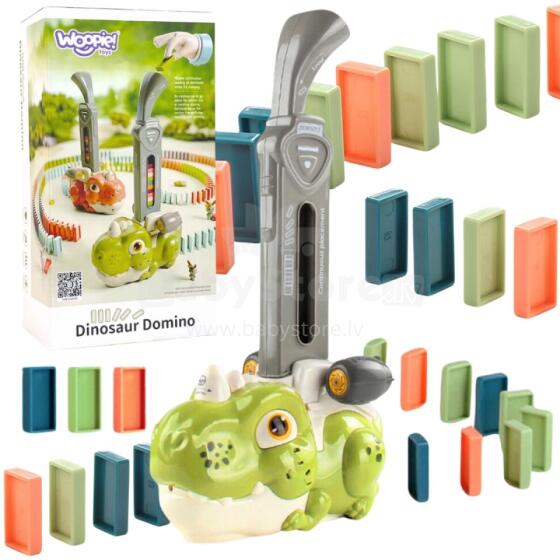WOOPIE elektrinis traukinio lokomotyvas Domino kaladėlėms, dinozaurų spalvos, žalias - 3 vnt. rinkinys