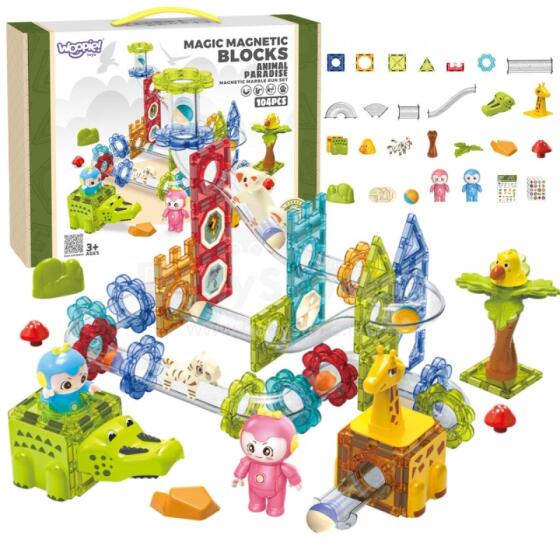 WOOPIE Магнитные блоки для игры в мяч «Рай животных» 104 шт.