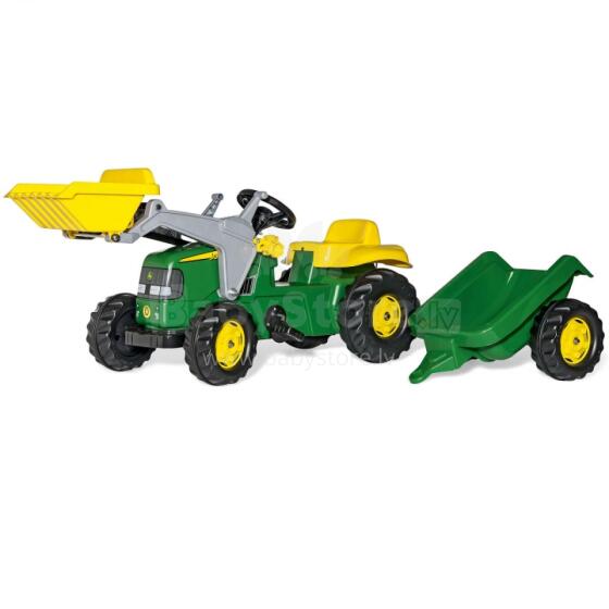 Rolly Toys RollyKid John Deere pedalinis traktorius su kibiru ir priekaba, žalias