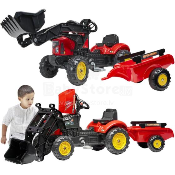FALK Supercharger Tractor Red Opening Hood with Trailer + Bucket From 2 Years