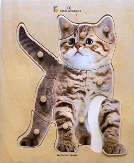 Wood Puzzle Art.E72510290 Wooden Montessori Puzzle Cat with Pins