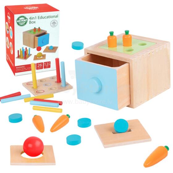 WOOPIE GREEN medinis edukacinis stalčius 4in1 Montessori morkų rūšiavimo žaidimas FSC