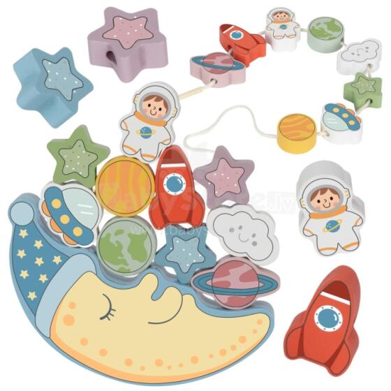 TOOKY TOY Medinis dėlionės žaislas „Cosmic Miegantis Mėnulis“ su balansuojančia Montessori erdve