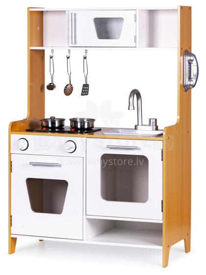 Wooden Play Kitchen with Multimedia Burners for Kids ECOTOYS