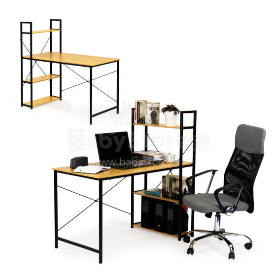 Wooden computer desk with loft shelves