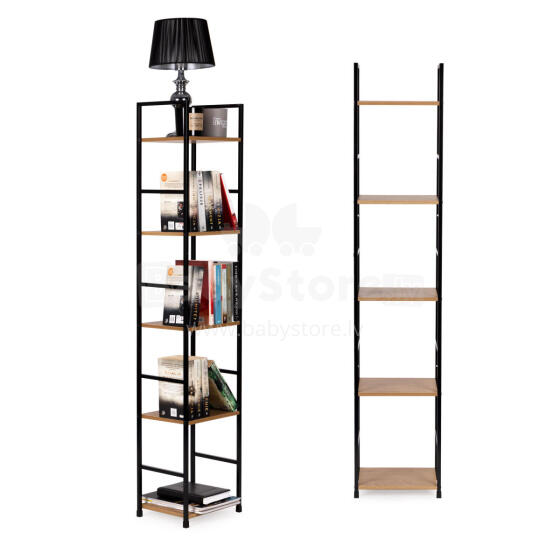 Moderni medinė lentyna, metalinis rėmas LOFT, 5 lentynos