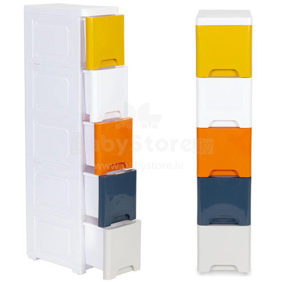 Bookcase with 5 pull-out drawers legs with castors ModernHome