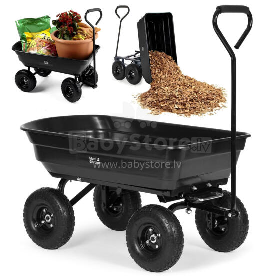Sodo transporto vežimėlis, rankinis vežimėlis, išvežimo sunkvežimis, 75L, 200 kg, dideli pripučiami ratai, MultiGarden