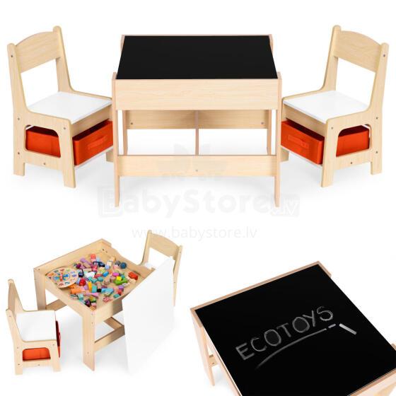 Детский мебельный набор – Стол + 2 стула с меловой доской ECOTOYS