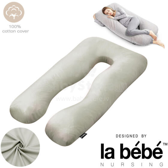 „La Bebe ™ Cushy“ motinystės pagalvė 91919 Light Grey daugiafunkcinė pagalvė nėščioms moterims (U formos) 155x80cm