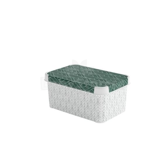 Dėžutė su dangteliu Deco Stockholm S 29.5x19.5x13.5cm Žali lapai