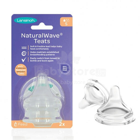 Lansinoh NaturalWave® Slow Flow Teats GB Art.75900 greito pratekėjimo žindukas 2 vnt