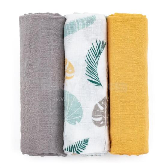 PETITE&MARS 415360 Bambuko Muslino Sauskelnės Rinkinys 3 vnt 68x68 cm Okerio Lapai