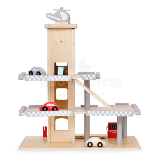 Large Wooden Garage Parking Track with Elevator + Cars ECOTOYS