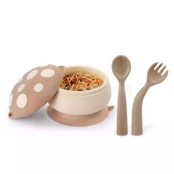 Haakaa Silicone Mushroom Bowl/Cutlery Set Art.UTE100-T Silikono dubuo su siurbtuku