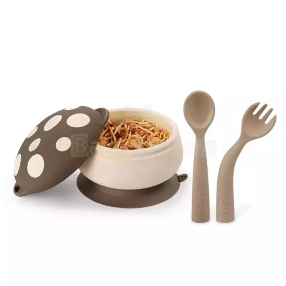 Haakaa Silicone Mushroom Bowl/Cutlery Set Art.UTE100-W Silikono dubuo su siurbtuku