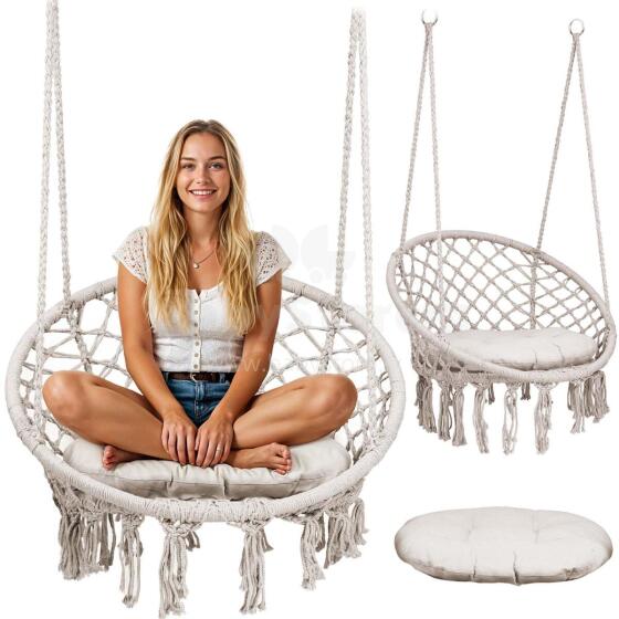 Pakabinama sodo kėdė supynė BOHO smėlinė
