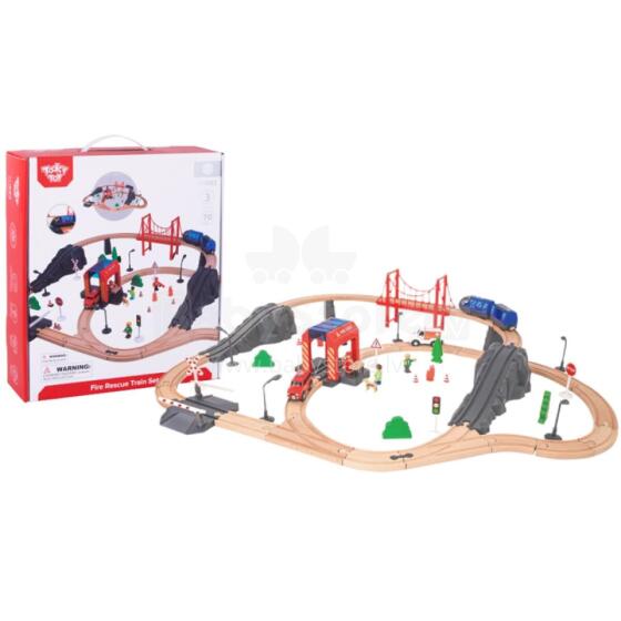 Tooky Toy Wooden Fire Station Train Ambulance 70 pcs.