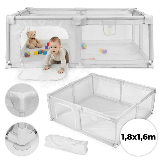 Baby Playpen 180x160 cm Dry Ball Pit Play Area Grey with Carry Bag ECOTOYS
