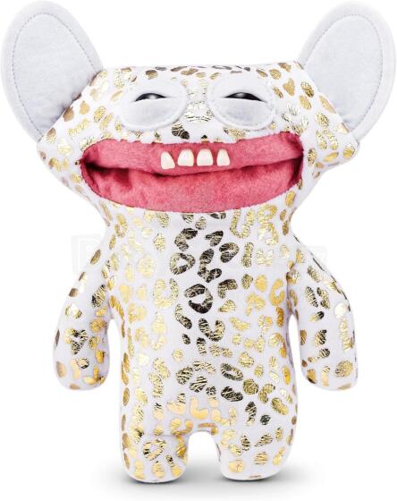 „Fuggler Gold Fuggs“ 22 cm pliušinis žaislas (Grin Grin - leopardo vilna su aukso folijos spauda), kurį pagamino ZURU - juokingas bjaurus monstras, minkštas žaislas su žmogaus formos dantimis