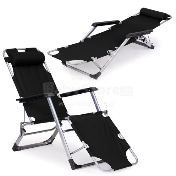 Garden beach chair lounger, foldable 2-in-1, black, MultiGarden