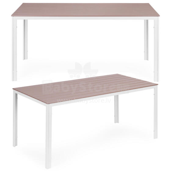 6 asmenų sodo stalas 156x78 cm polivinilo baldai terasai smėlio baltas MultiGarden
