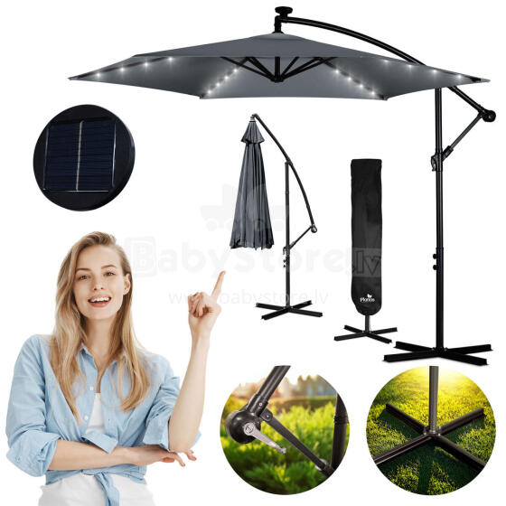 Folding Garden Parasol 6 Segments 350 cm with Cover and Lights Plonos PL-882