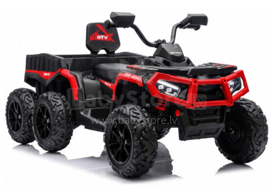 Akumuliatorinis keturratis ATV 6 ratai su priekaba JC606 24V 4x4 raudonas