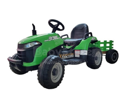 Akumuliatorinis traktorius - 12V - BBH-030 - TRAKTORIUS su PRIEKABA - ŽALIAS