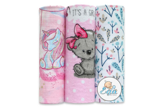 Kelnaitės - MIX RINKINYS - 24465 - MUSLIN/ TETRA / FLANELIS- EGA - dydis 60x80 cm - nr 6 - MERGAITĖ