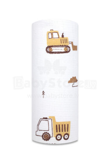 Diaper - 30565 -TETRA DRUK - EGA - TRACTOR AND EXCAVATOR - BEIGE - size 70x80 cm