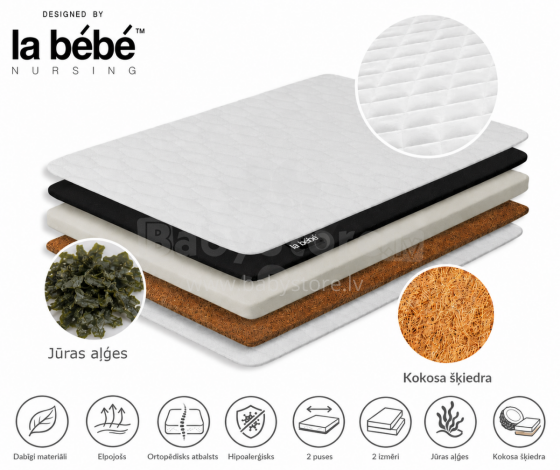 La Bebe™ mattress with coconut fiber and seaweed La Bebe™ DREAM for bed 120×80, 80×52 cm