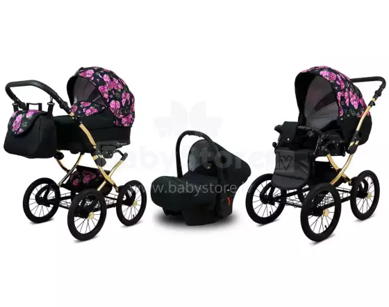 Babylux Margaret Gold Art.286153 Bouguets Peony  Dots vežimėlis 3 viename