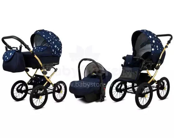 Babylux Margaret Gold Art.286158 Navy Blue Star  vežimėlis 3 viename