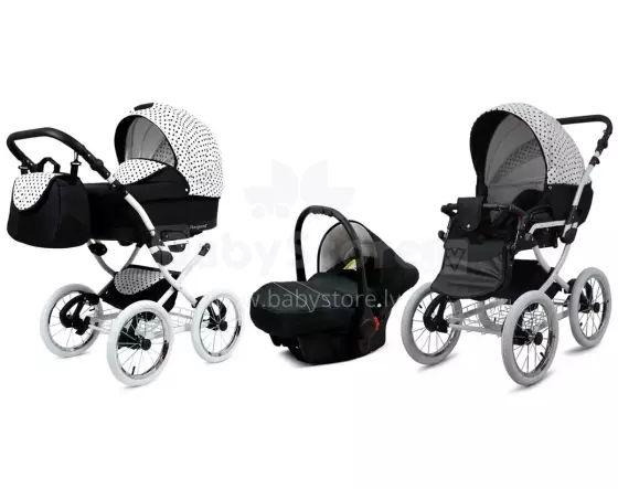 Babylux Margaret White Art.286162 Black Dots  vežimėlis 3 viename