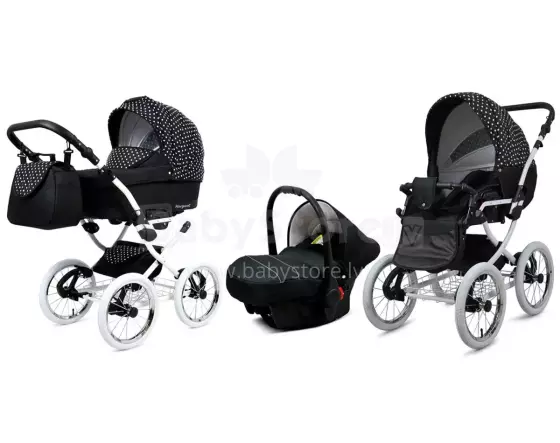Babylux Margaret White Art.286172 White Dots vežimėlis 3 viename