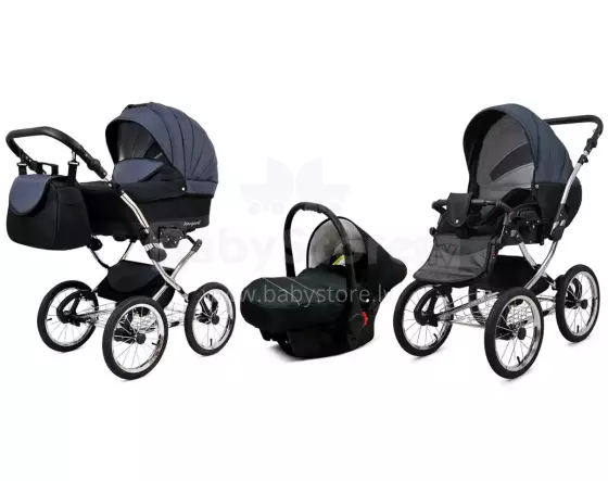 Babylux Margaret Exclusive Art.286175 Black Grey  vežimėlis 3 viename