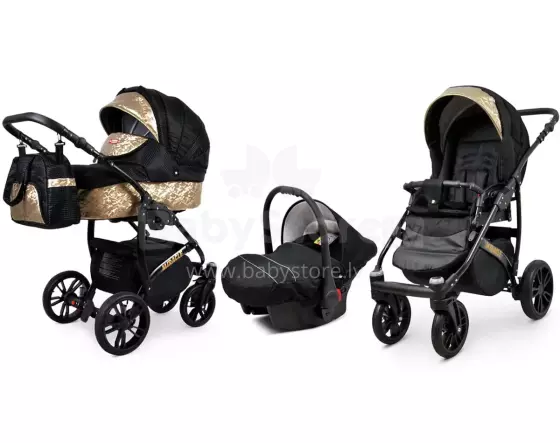 Babylux Miracle Art.286324 Black Deluxe  Universalus 3 viename vežimėlis