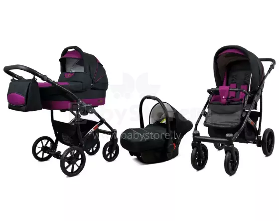 Babylux Largo Art.286476 Black Purple Universalus 3 viename vežimėlis