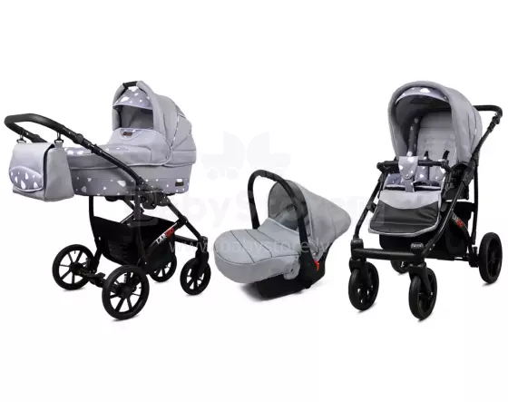 Babylux Largo Art.2864890 Silver Hearts Universalus 3 viename vežimėlis