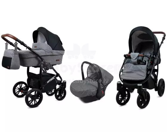 Babylux Optimal Art.286498 Grey Flex Black Universalus 3 viename vežimėlis