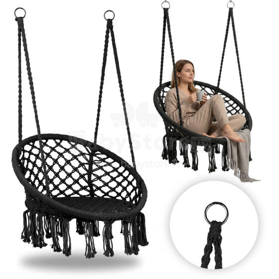 Boho hanging chair garden swing, Black, MultiGarden