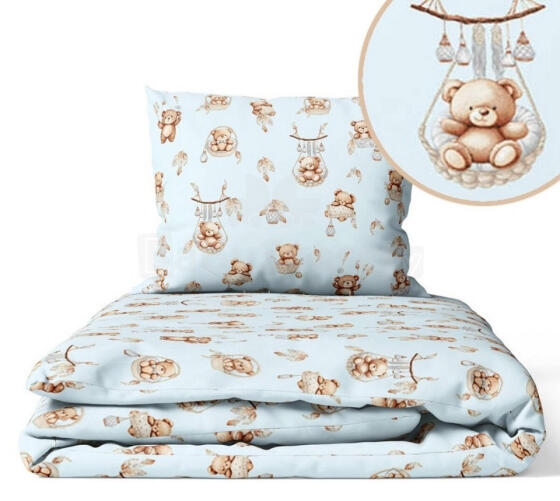 Cover set - 2 pcs - 120x90, 40x60  - BEAR in BASKET -  BLUE
