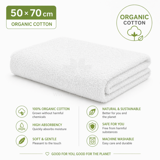 Bebe Basic Organic Cotton Baby Towel  Art.288861 White  Medvilninis rankšluostis 50x70cm (100% medvilnė)