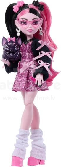 Monster High кукла Дракулаура в розовом платье с бантиками и чёрном кардигане