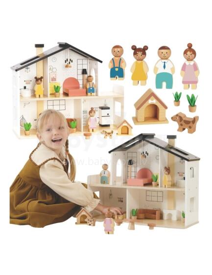 TOOKY TOY Medinis Lėlių Namelis su Priedais ir Šeima 20 vnt.
