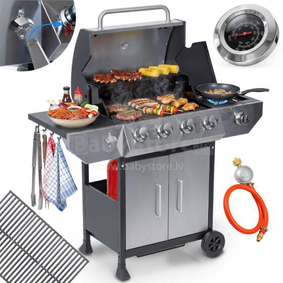 Garden gas grill with cast iron grate and lid 4+1 burners Berdsen BD-896
