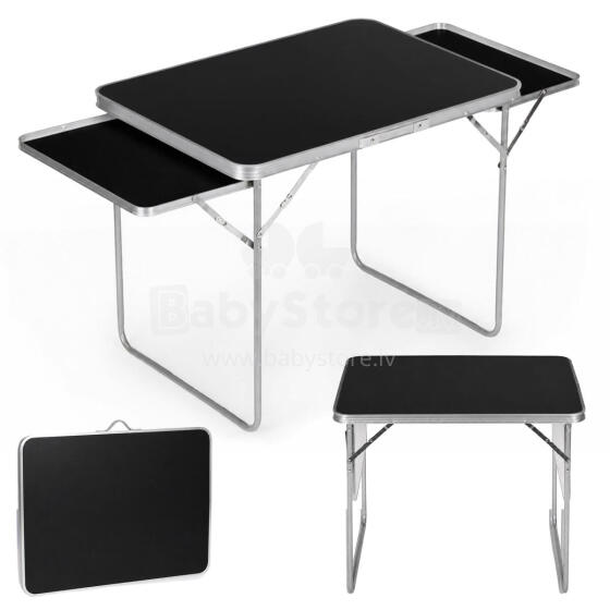 Stalas turistinis 120x60 cm sulankstomas į lagaminą 2 lentynos juodas MultiGarden
