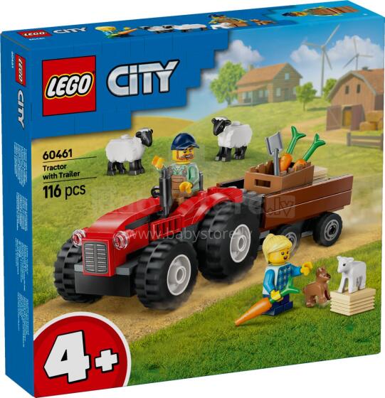 LEGO City Raudonas Ūkio Traktorius su Priekaba ir Avimis