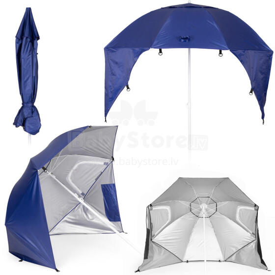 Parasol plážový 2v1 stan se stěnami nastavitelný 125-200 cm modrý MultiGarden